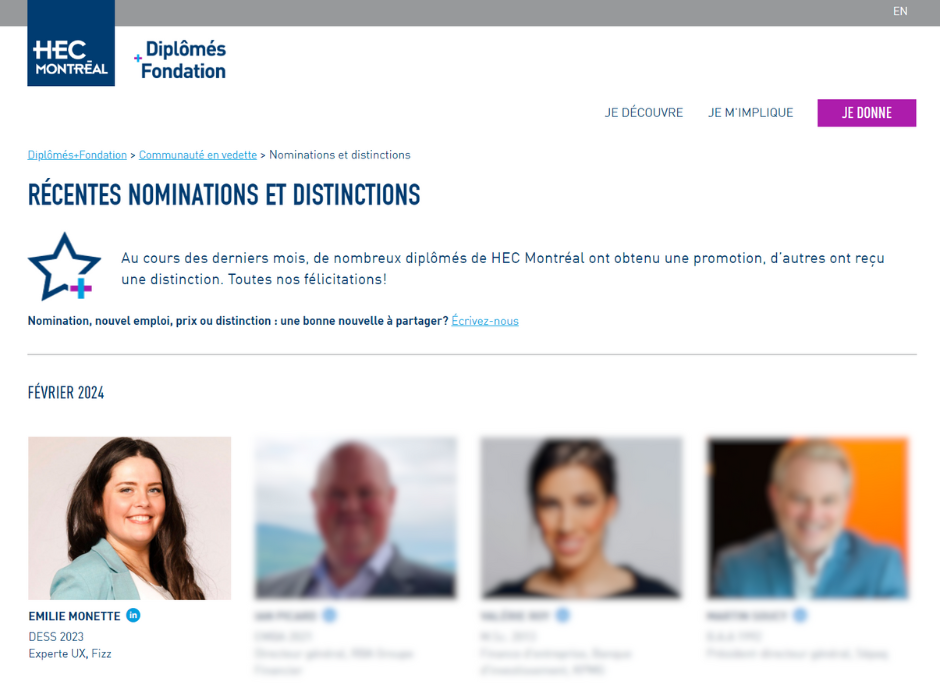 Émilkie Monette, diplômés HEC Montréal et nomination Fizz février 2024